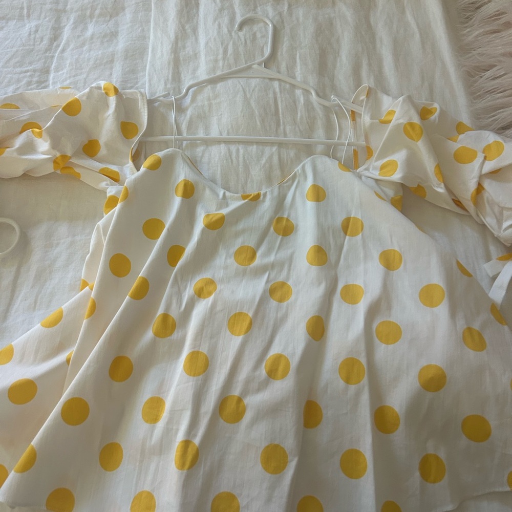 Caroline Constas White and Yellow Polka Dot top